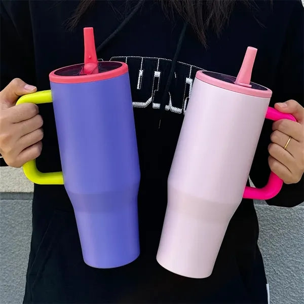 40oz Insulated Stainless Steel Tumbler with Handle Straw Lid
