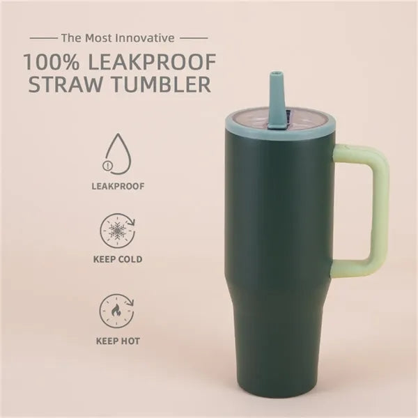40oz Insulated Stainless Steel Tumbler with Handle Straw Lid