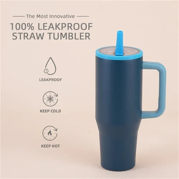 40oz Insulated Stainless Steel Tumbler with Handle Straw Lid
