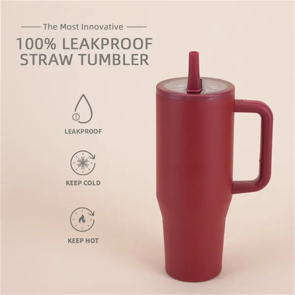 40oz Insulated Stainless Steel Tumbler with Handle Straw Lid