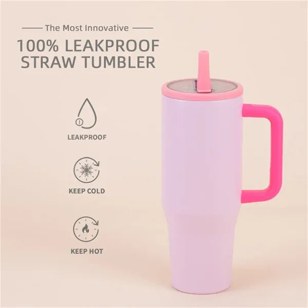 40oz Insulated Stainless Steel Tumbler with Handle Straw Lid