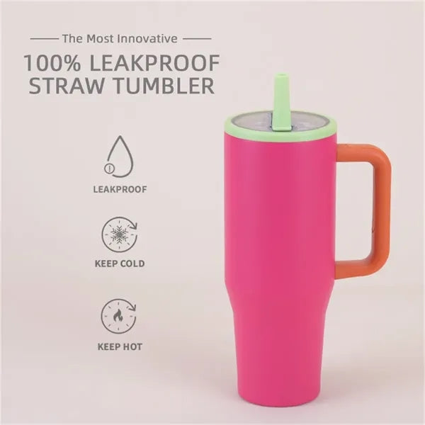 40oz Insulated Stainless Steel Tumbler with Handle Straw Lid