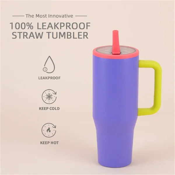 40oz Insulated Stainless Steel Tumbler with Handle Straw Lid