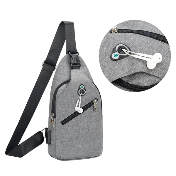 Crossbody Chest Bag With Charging and Headphone Hole