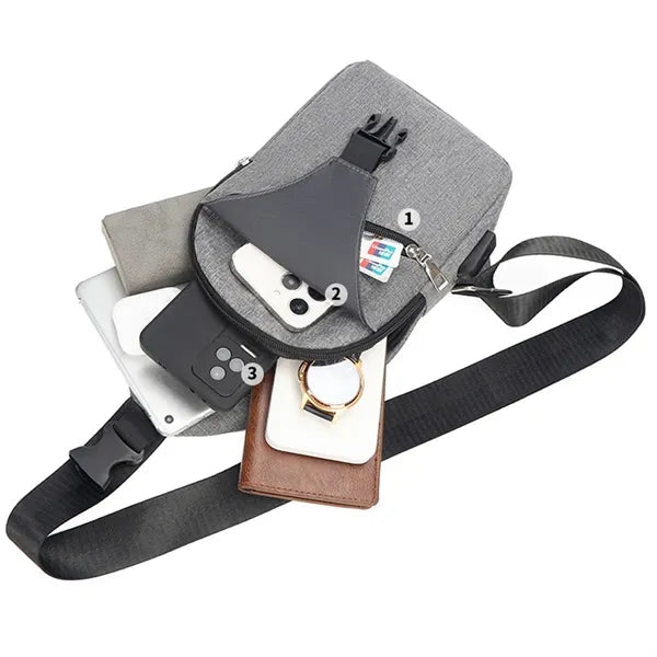 Crossbody Chest Bag With Charging and Headphone Hole