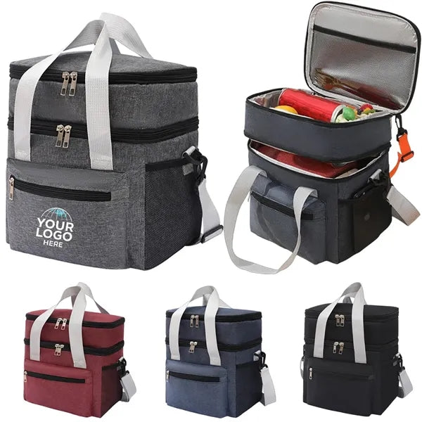 Insulated Cooler Tote Lunch Bag with Double Compartment