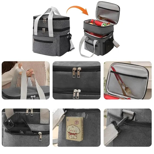 Insulated Cooler Tote Lunch Bag with Double Compartment