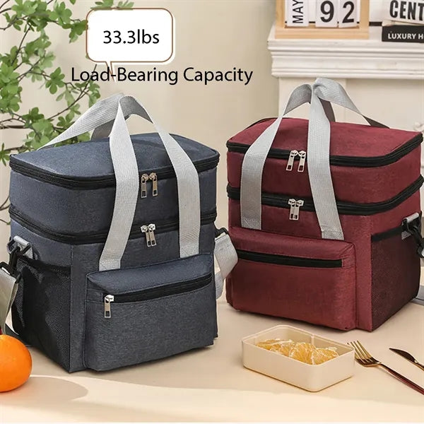 Insulated Cooler Tote Lunch Bag with Double Compartment