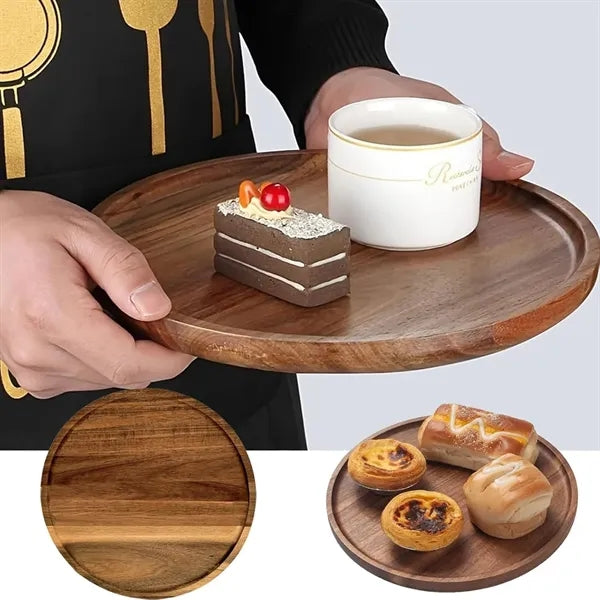 Acacia Wood Round Tray: Versatile for Fruit, Coffee & More