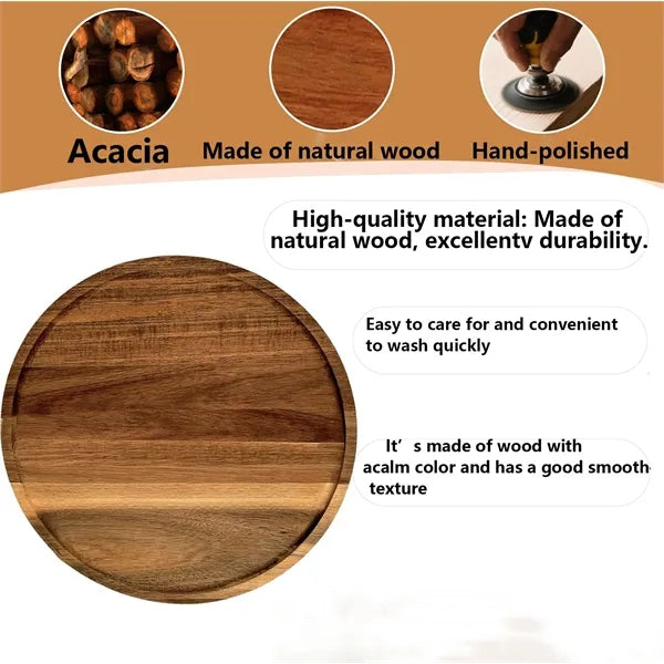 Acacia Wood Round Tray: Versatile for Fruit, Coffee & More