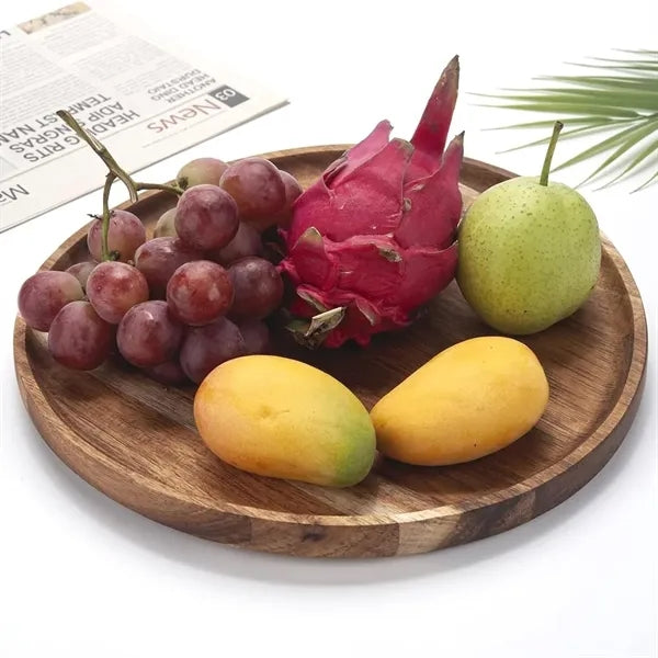 Acacia Wood Round Tray: Versatile for Fruit, Coffee & More