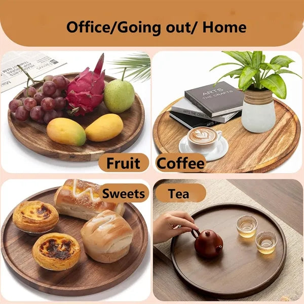 Acacia Wood Round Tray: Versatile for Fruit, Coffee & More