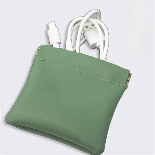 Mini Leather Money Snap Pouch Cable Jewelry Organizer Bag