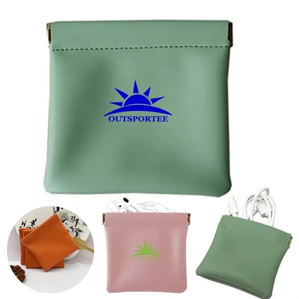 Mini Leather Money Snap Pouch Cable Jewelry Organizer Bag