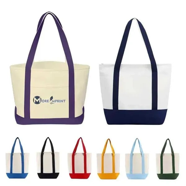 Two-Tone Spliced Canvas Shopper Shoulder Tote Bag