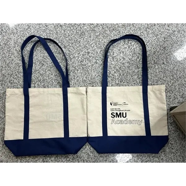 Two-Tone Spliced Canvas Shopper Shoulder Tote Bag