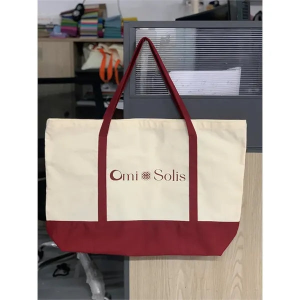 Two-Tone Spliced Canvas Shopper Shoulder Tote Bag