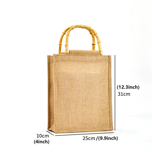 Bamboo-handled jute tote bag