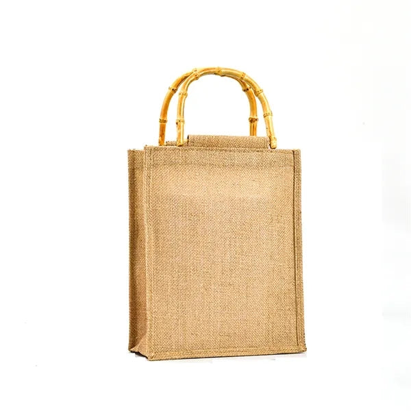Bamboo-handled jute tote bag