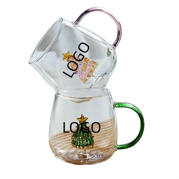 11oz 3D Christmas Tree Glass Mug Cup Gift For Festive