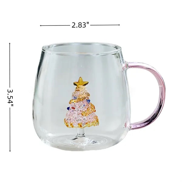 11oz 3D Christmas Tree Glass Mug Cup Gift For Festive