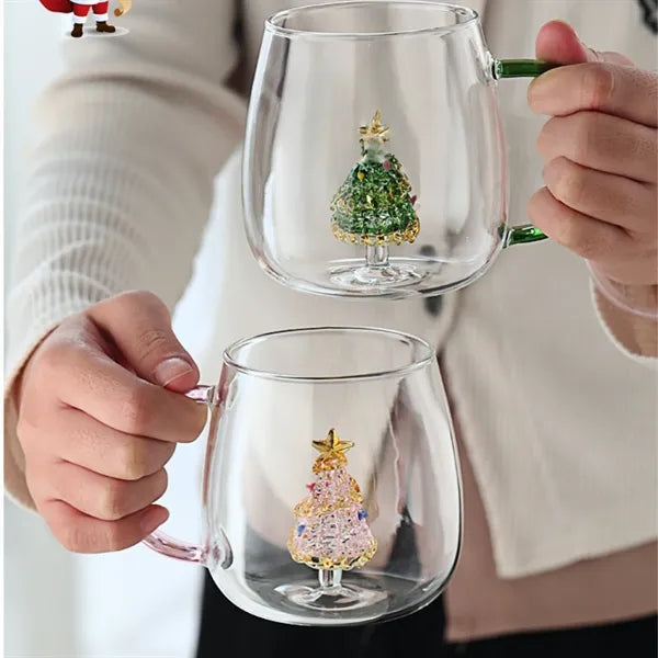 11oz 3D Christmas Tree Glass Mug Cup Gift For Festive
