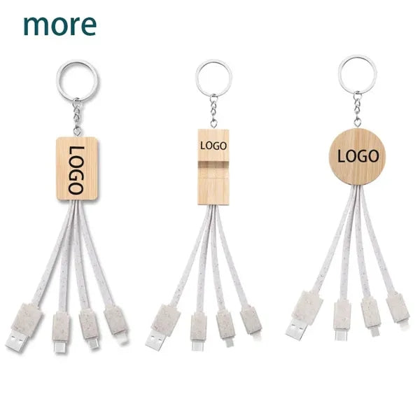 Bamboo 3-in-1 Charging Cables Keychain