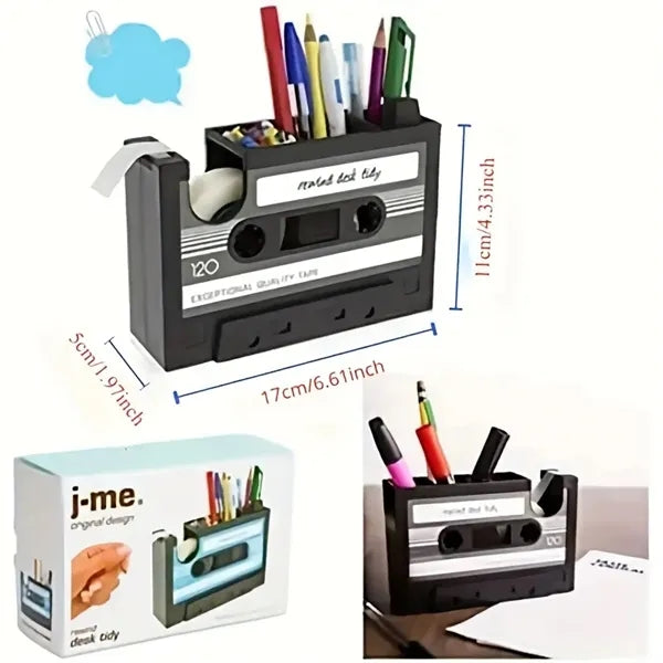 Vintage Cassette Tape Dispenser with Pen Holder