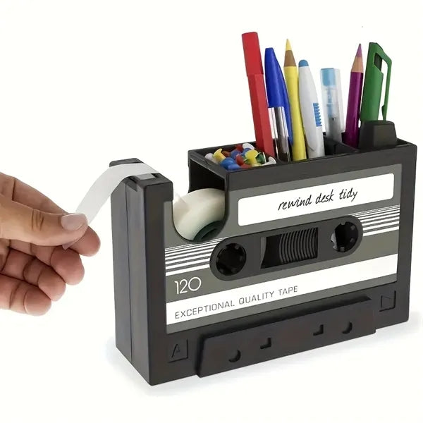 Vintage Cassette Tape Dispenser with Pen Holder