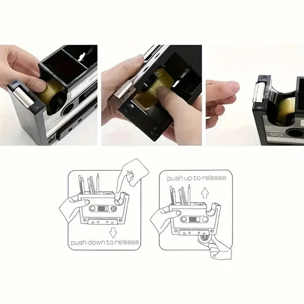 Vintage Cassette Tape Dispenser with Pen Holder