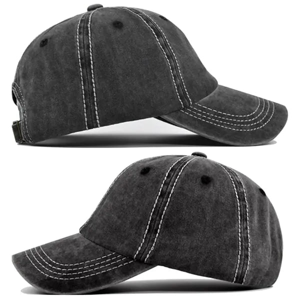 Distressed Baseball Cap with Exposed Stitching