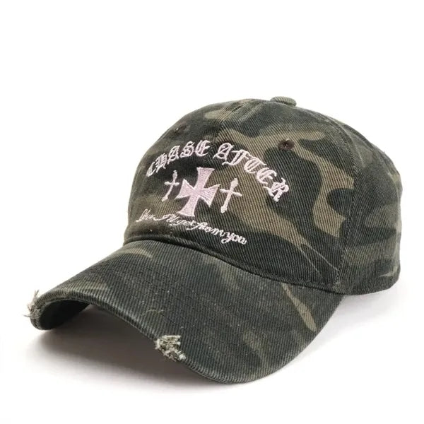 Vintage Distressed Embroidered Soft Top Baseball Cap