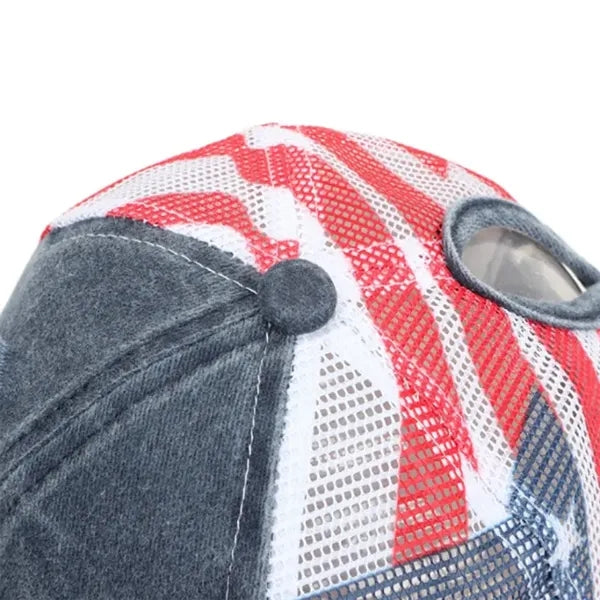 Distressed Star Fashion Ponytail Mesh Baseball Cap