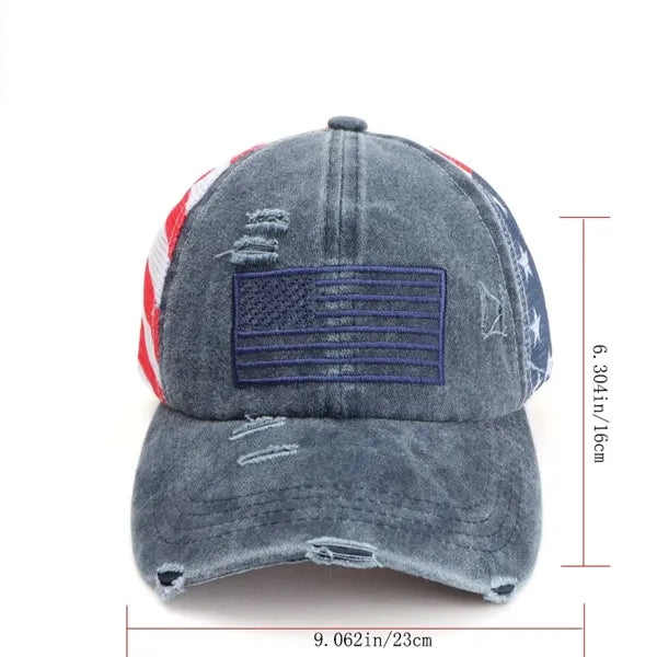 Distressed Star Fashion Ponytail Mesh Baseball Cap