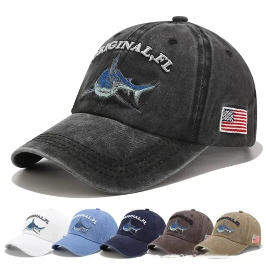 New spring and summer denim shark embroidered baseball cap