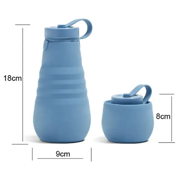 21oz Silicone Collapsible Travel Water Bottle W/ Carabiner