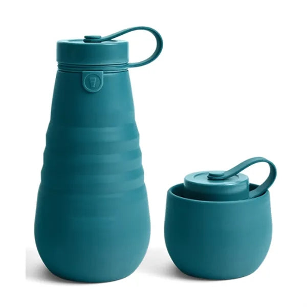 21oz Silicone Collapsible Travel Water Bottle W/ Carabiner