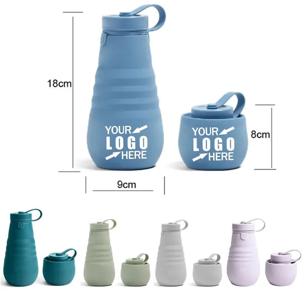 21oz Silicone Collapsible Travel Water Bottle W/ Carabiner