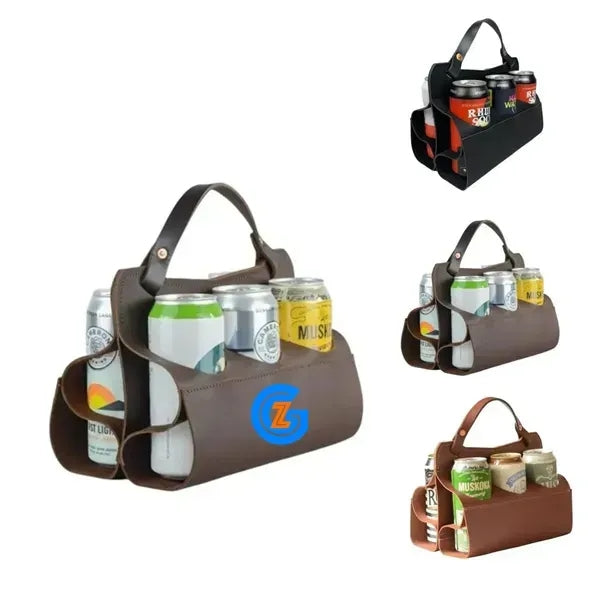 6 Cans PU Leather Beverage Carrier Bag
