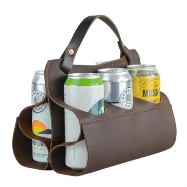 6 Cans PU Leather Beverage Carrier Bag