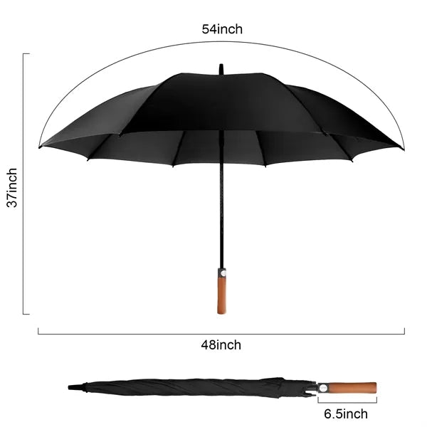 54" Arc Auto Open Stick Umbrella with Wooden Handle