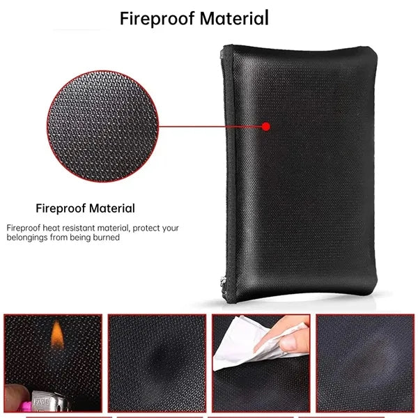 Fireproof Coin Purse Makeup Pouch Zipper Passport Bag