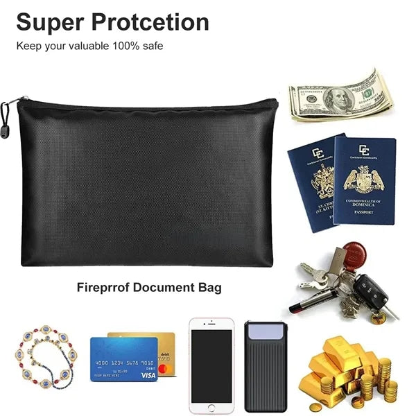 Fireproof Coin Purse Makeup Pouch Zipper Passport Bag