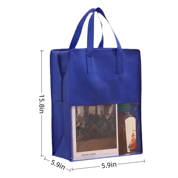 Nonwoven Fabric Spliced Zipper Tote Bag