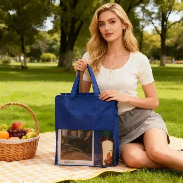 Nonwoven Fabric Spliced Zipper Tote Bag