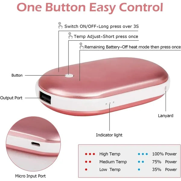 2 in 1 USB Rechargeable Hand Warmer Power Bank Pocket Heater