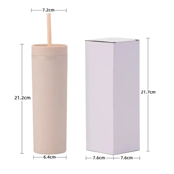 16Oz Tumbler with Lid Straw Double Wall Plastic Straight Cup