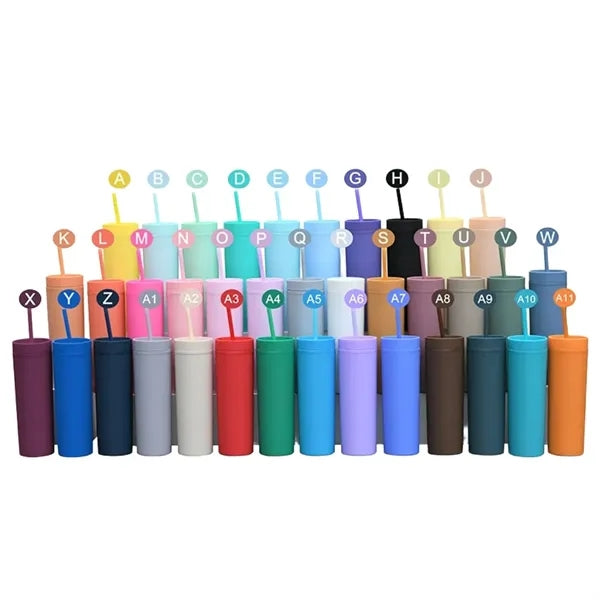 16Oz Tumbler with Lid Straw Double Wall Plastic Straight Cup