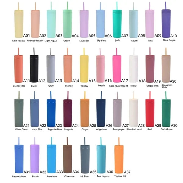 16Oz Tumbler with Lid Straw Double Wall Plastic Straight Cup