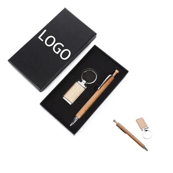Bamboo Pen And Keychain Gift Set